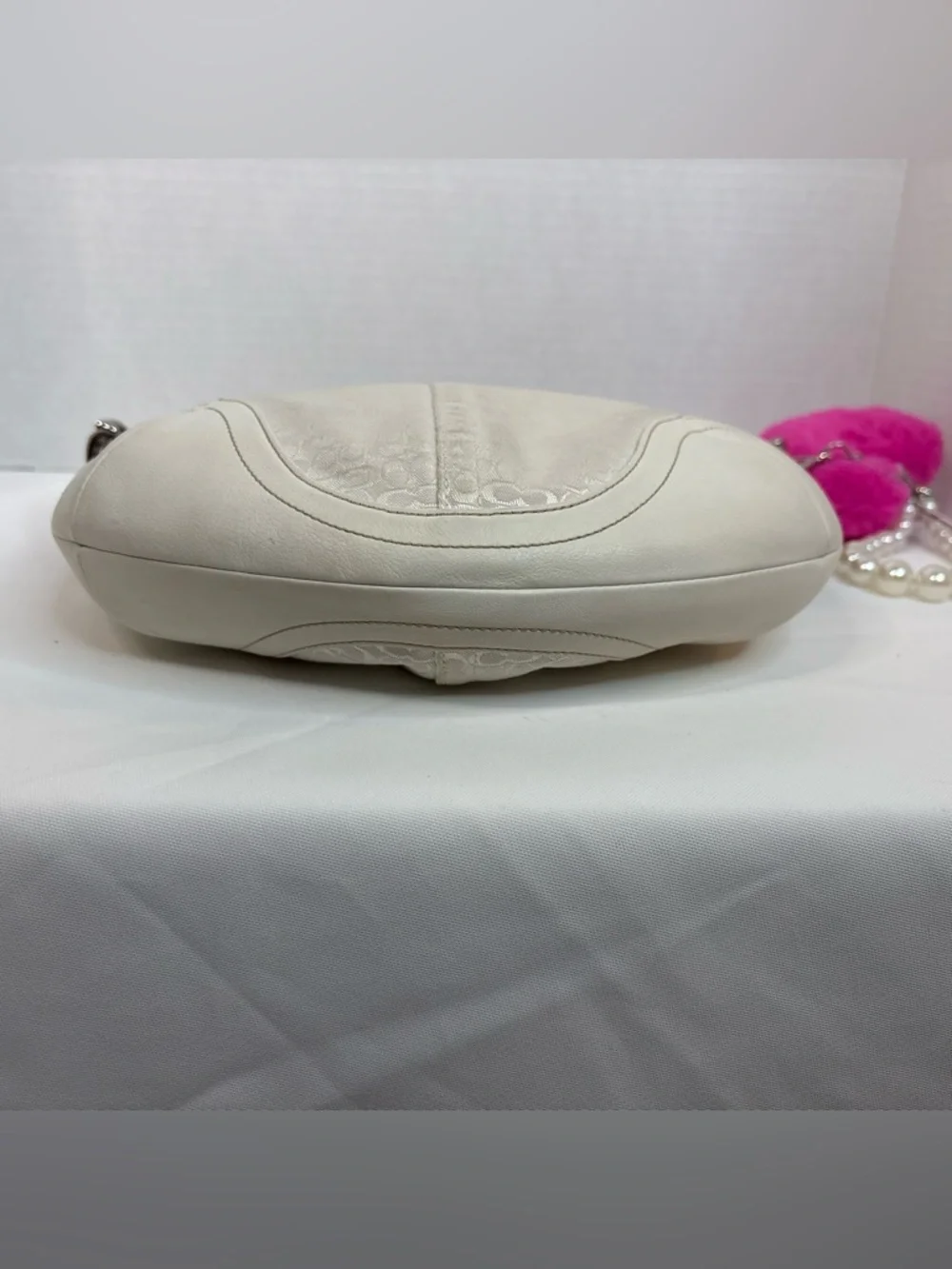 Vintage Coach Signature Soho Hobo Shoulder Bag White Jacquard Brown Leather - Picture 12 of 15